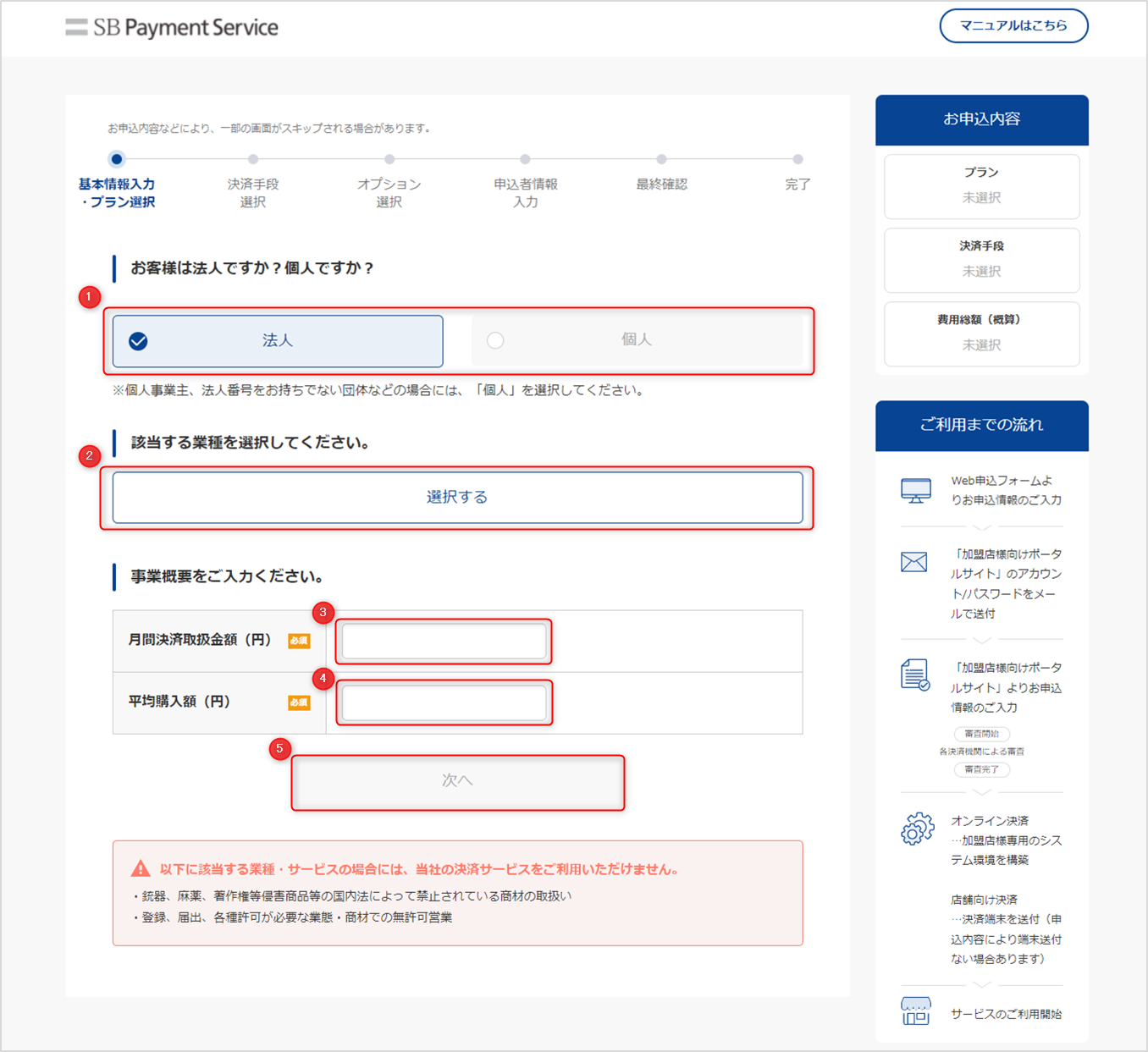 Web申込ページ（サービスお申込） - Web申込ページのご入力について 